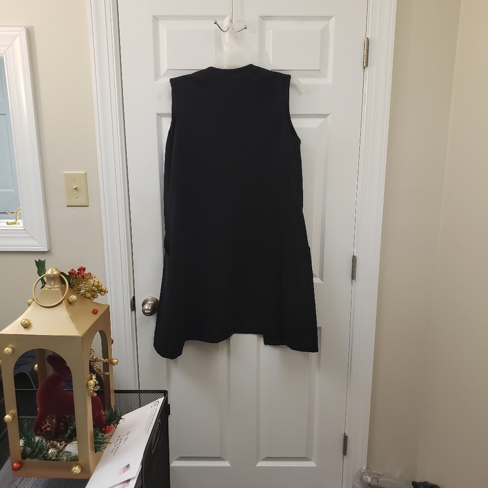 The Collection, black open front, textured, long sleeveless vest cardigan, LG - Picture 11 of 16